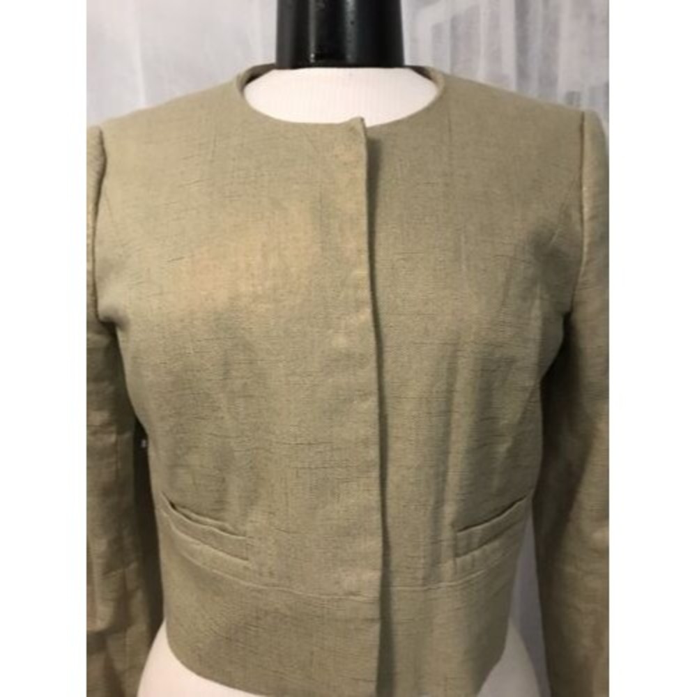 Michael Kors Women's Blazer Beige Linen Metallic Crop Fully Lined Size 6 - Picture 2 of 12